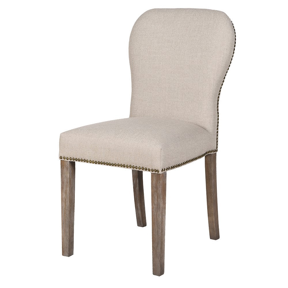 Beige Linen Mix Studded Edge Dining Chair