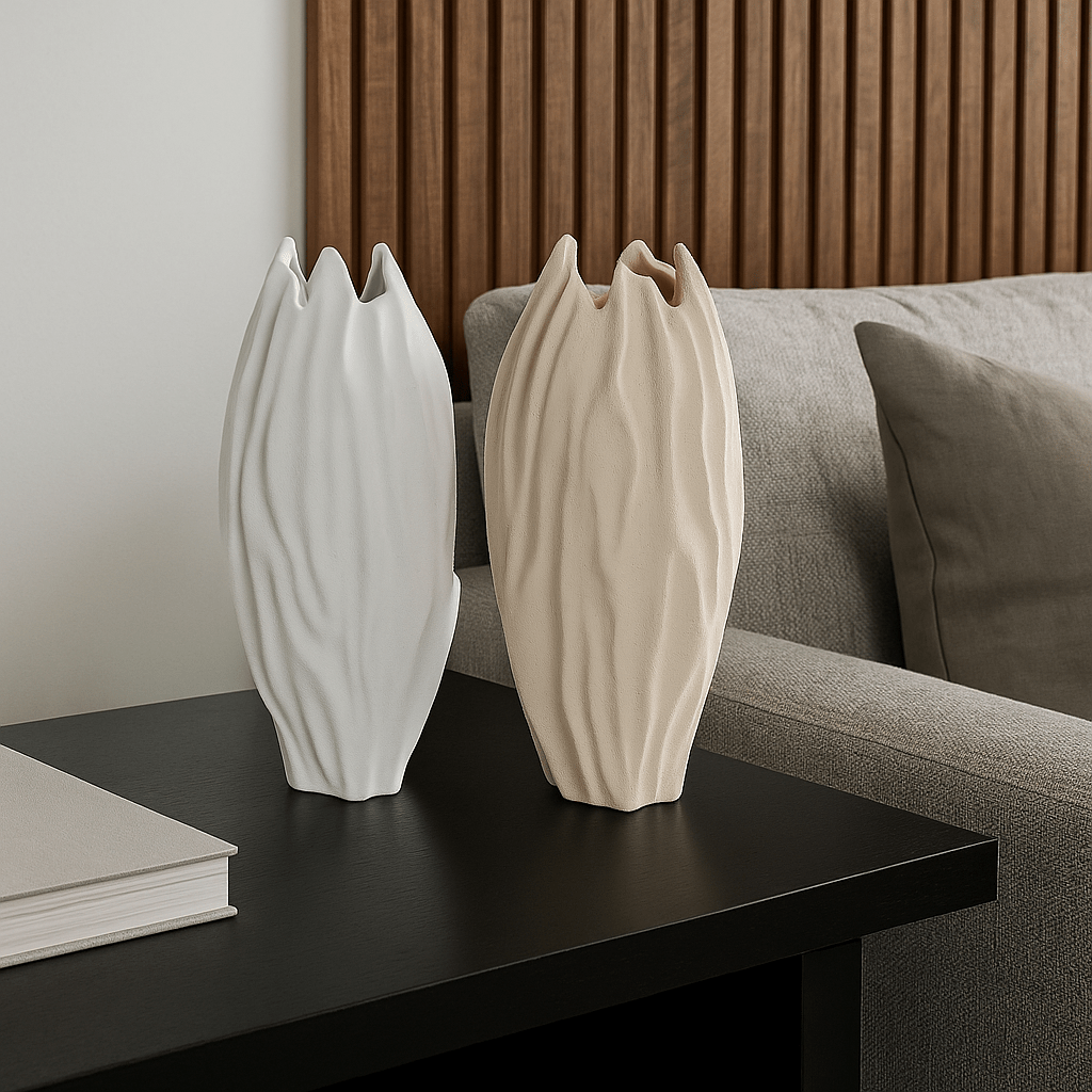Beige Matt Wrinkled Vase - LUXONAS
