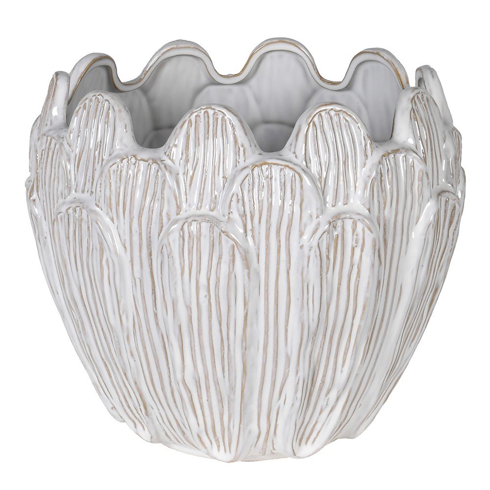 Handmade Beige Petal Ceramic Planter