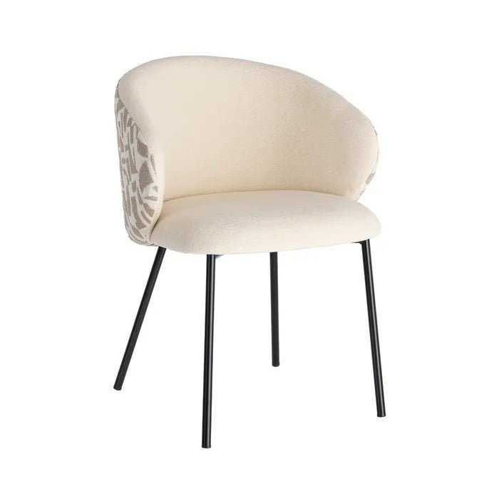 Beige Printed Woven Fabric–Metal Chair
