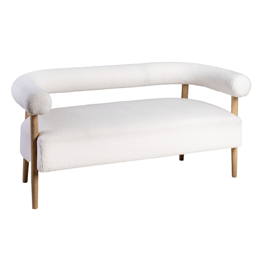 Beige Two-Seater Sofa with Woven Wood Frame