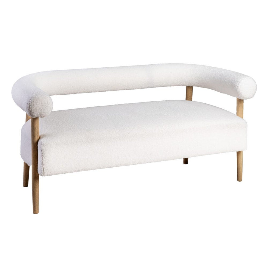 Beige Two-Seater Sofa with Woven Wood Frame