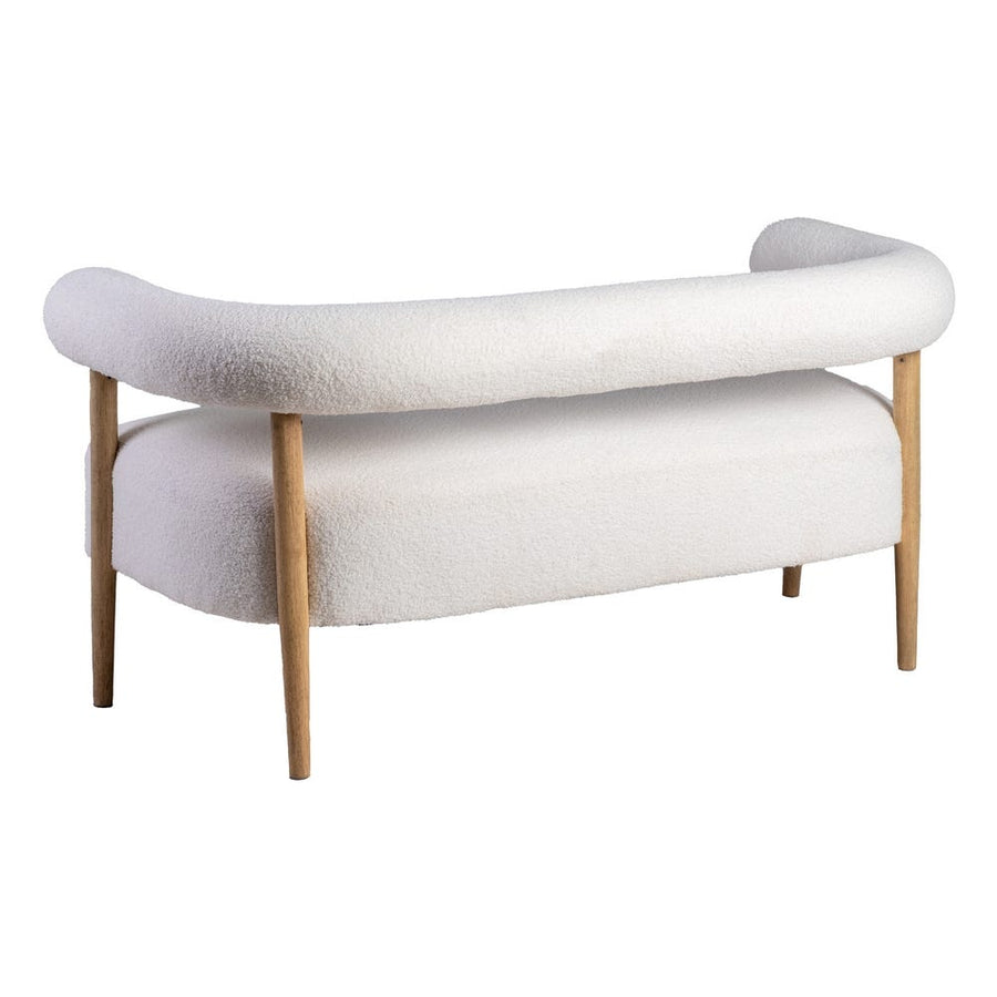Beige Two-Seater Sofa with Woven Wood Frame