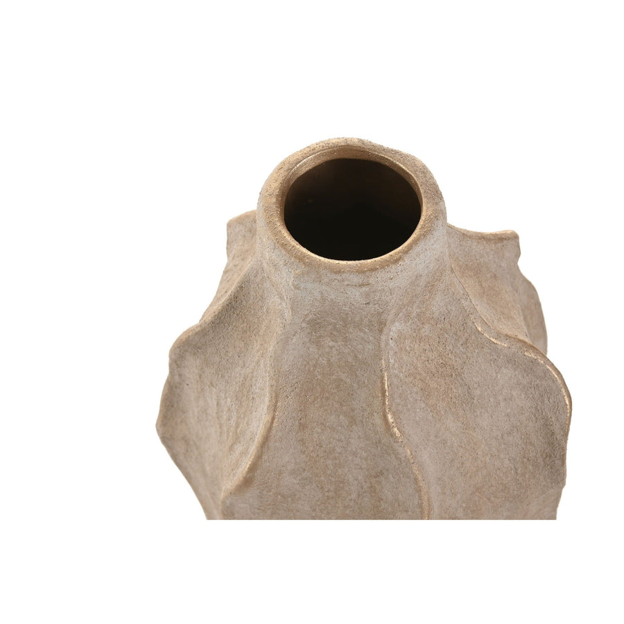Beige Wave Stoneware Vase, Distressed