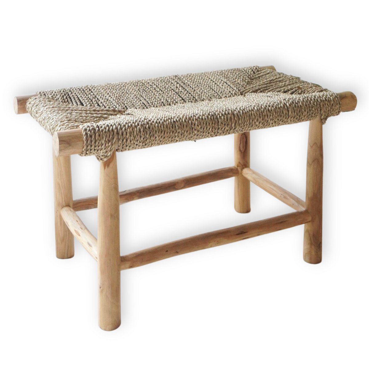 Bench SUNGAI made from Massive Wood with Seating Surface from Woven Seagrass - LUXONAS HOME