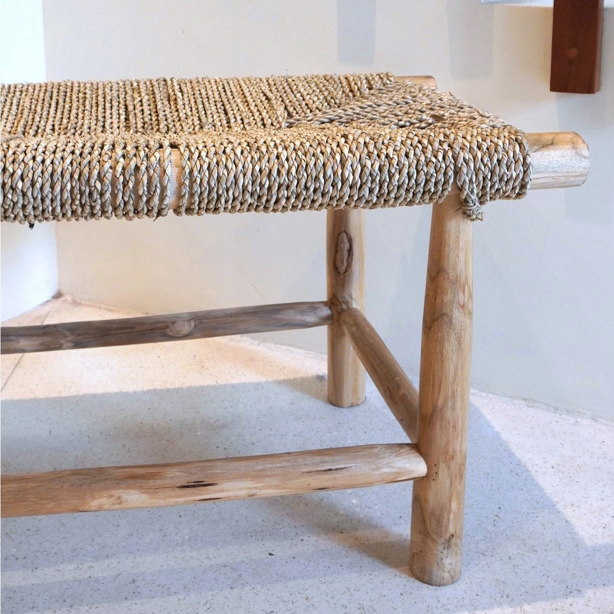 Bench SUNGAI made from Massive Wood with Seating Surface from Woven Seagrass - LUXONAS HOME
