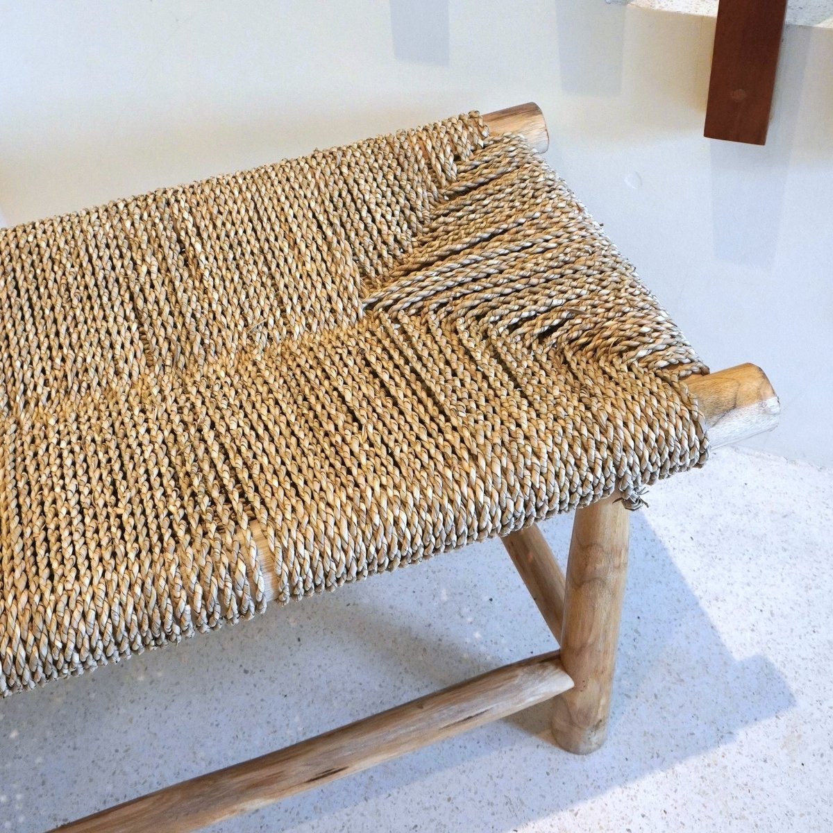 Bench SUNGAI made from Massive Wood with Seating Surface from Woven Seagrass - LUXONAS HOME
