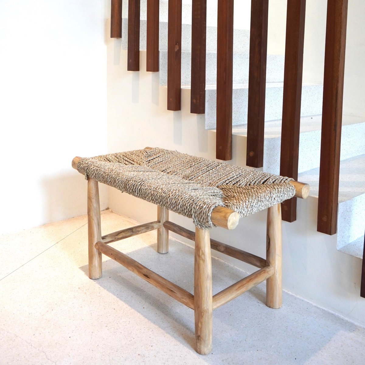 Bench SUNGAI made from Massive Wood with Seating Surface from Woven Seagrass - LUXONAS HOME