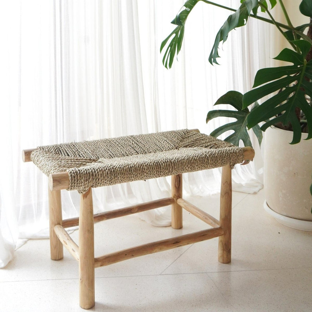 Bench SUNGAI made from Massive Wood with Seating Surface from Woven Seagrass - LUXONAS HOME