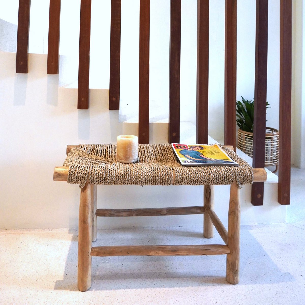 Bench SUNGAI made from Massive Wood with Seating Surface from Woven Seagrass - LUXONAS HOME
