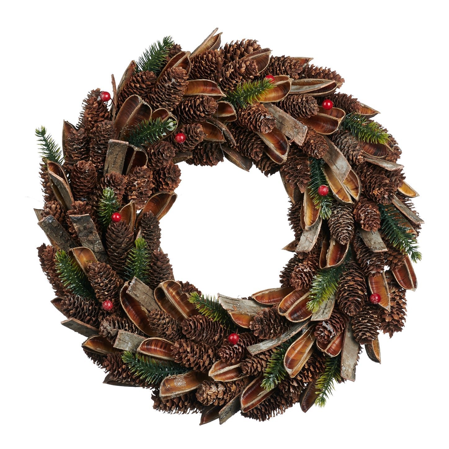 Berry Pine Brown Wreath - 34cm Decorative Accent - LUXONAS