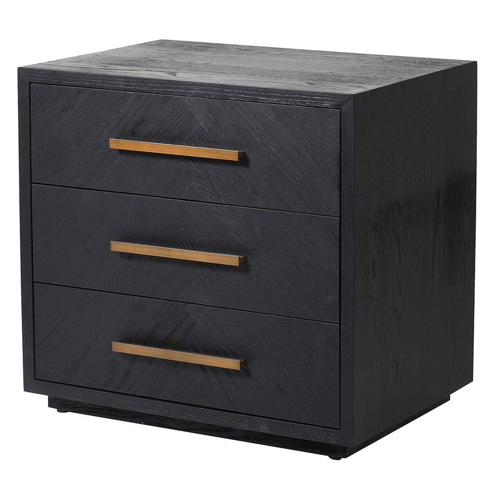 Black 3 Drawer Bedside w/Brass Handle - LUXONAS