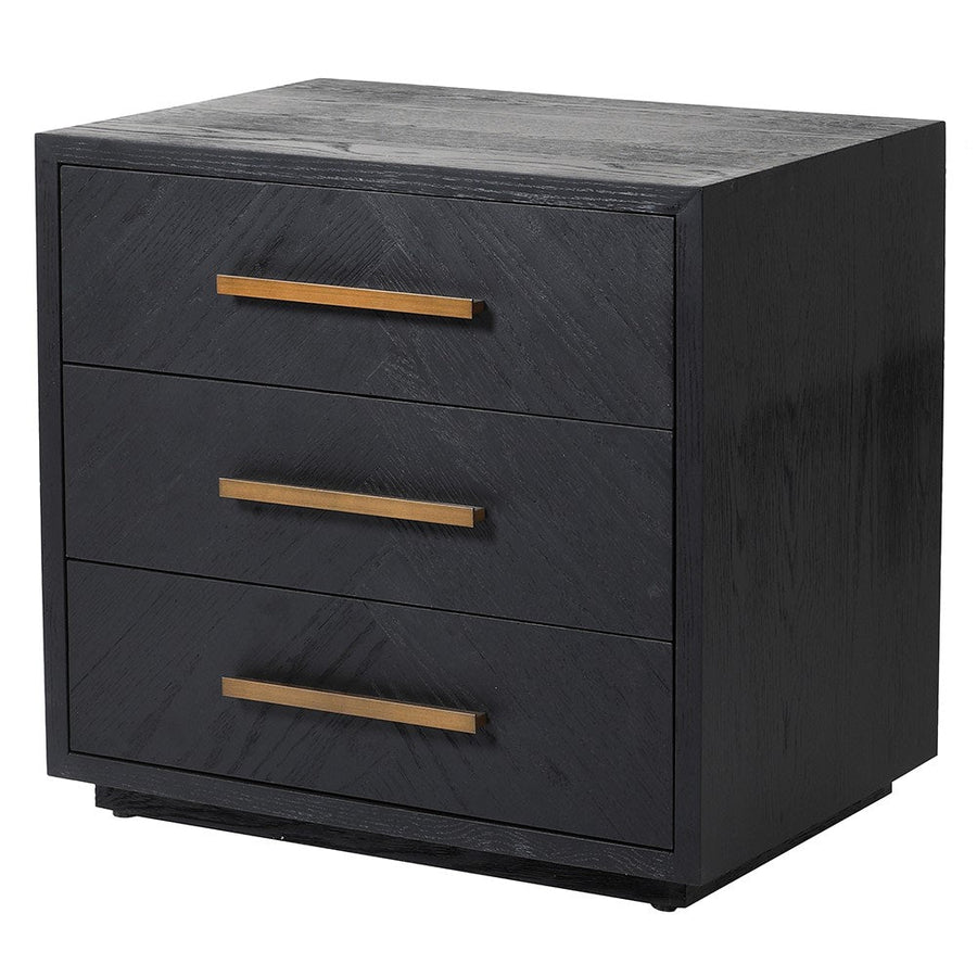 Black 3 Drawer Bedside w/Brass Handle