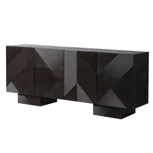 Black Abstract Fluted 4 Door Sideboard - LUXONAS