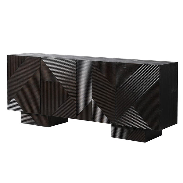 Black Abstract Fluted 4 Door Sideboard
