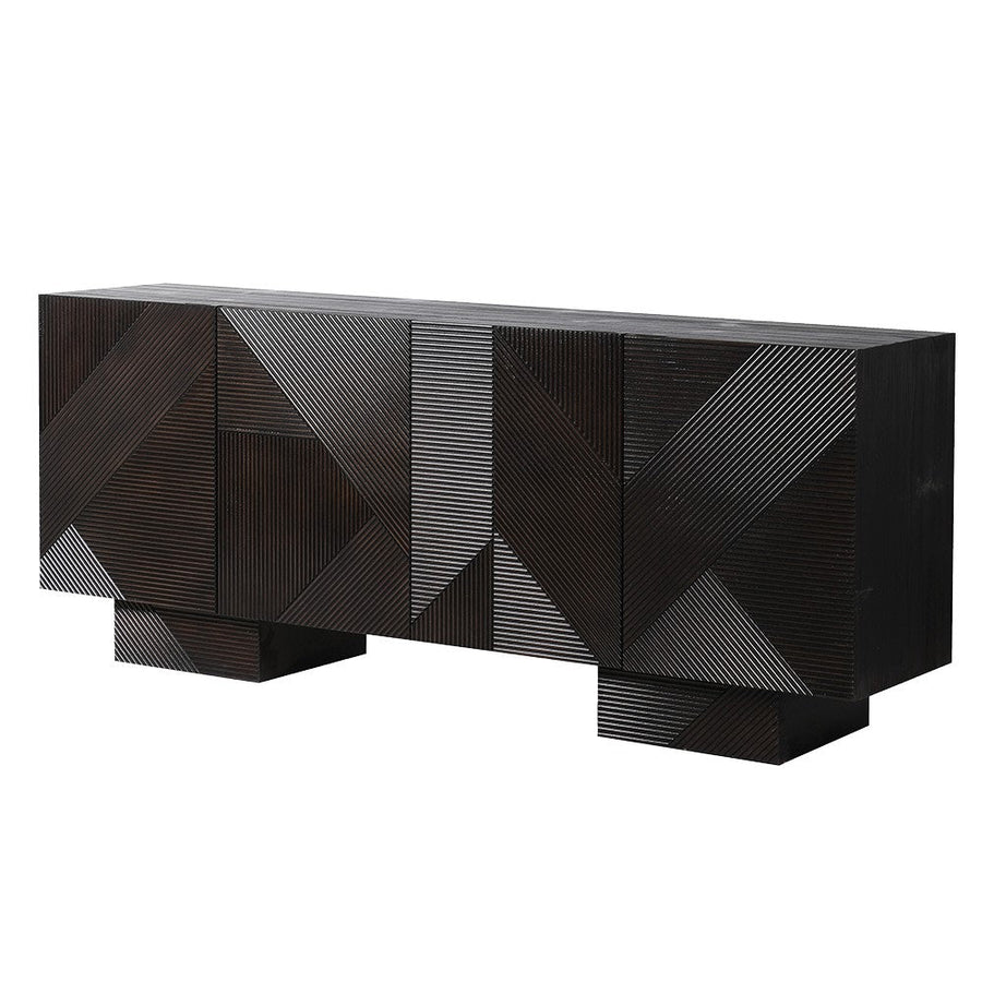 Black Abstract Fluted 4 Door Sideboard