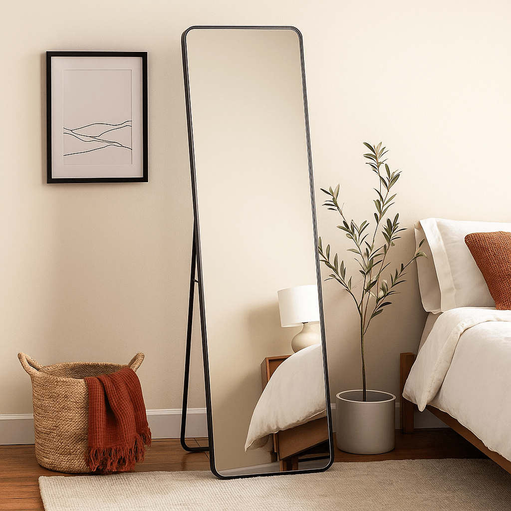 Black Aluminium Floor Mirror - 165 x 56 cm - LUXONAS