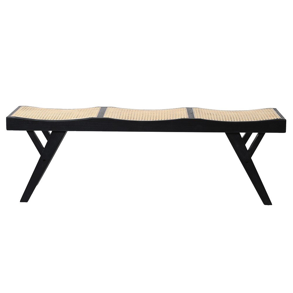Black Bergere Rattan Seat Bench - LUXONAS