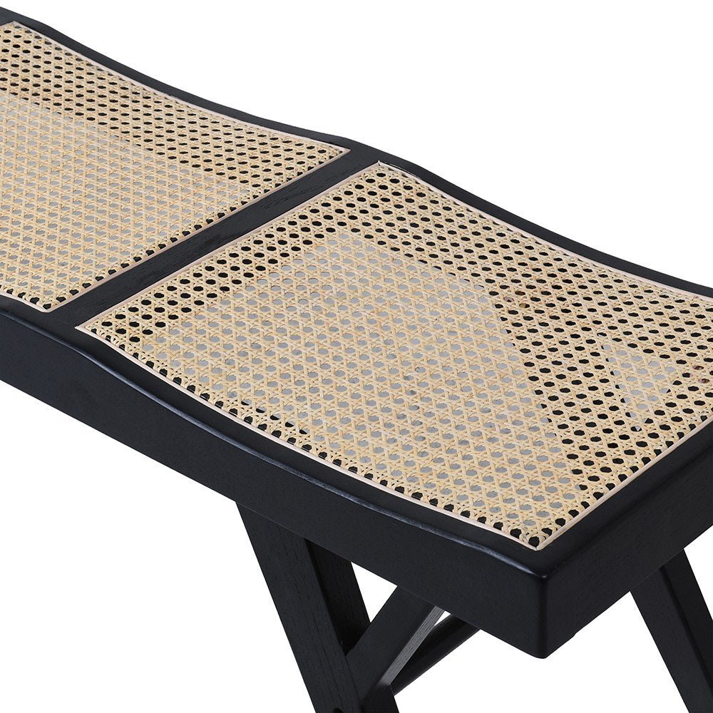 Black Bergere Rattan Seat Bench - LUXONAS