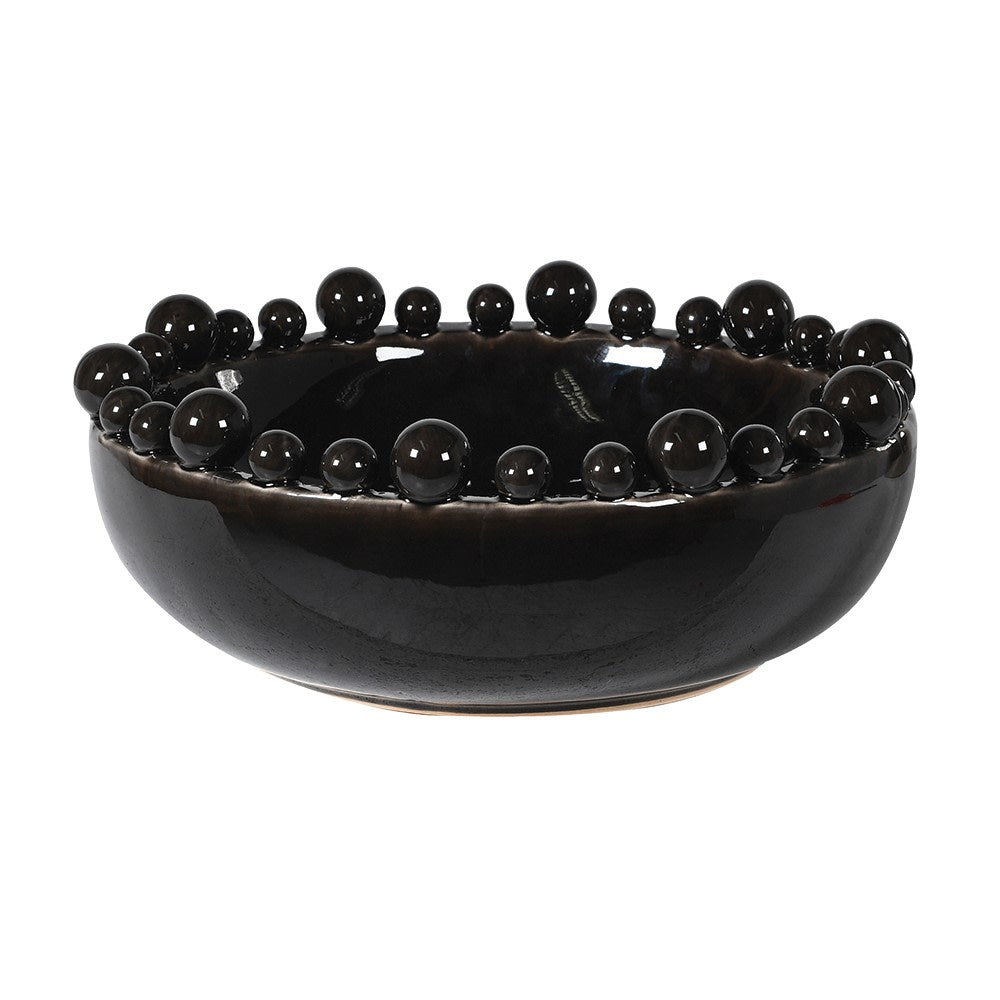 Elegant Black Ceramic Bowl with Decorative Rim Balls