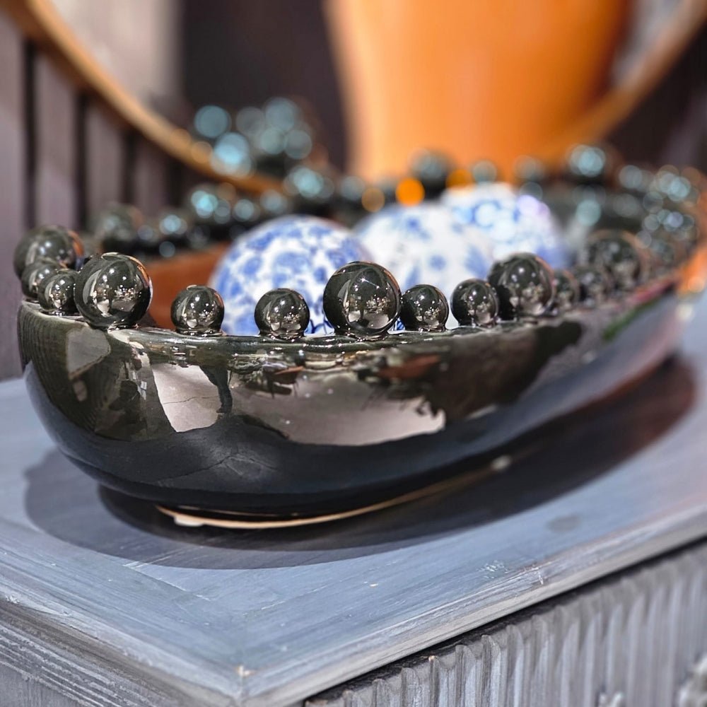 Black Ceramic Balls Oval Bowl - LUXONAS HOME