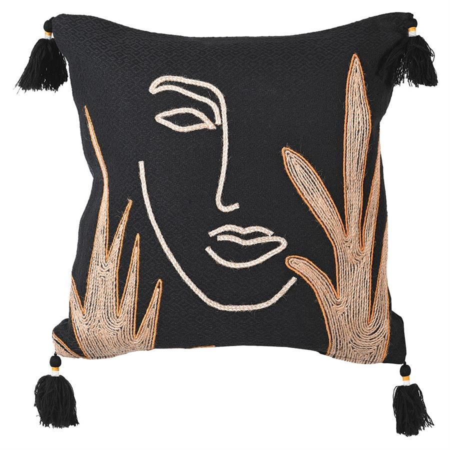 Black Cotton Face Cushion - LUXONAS