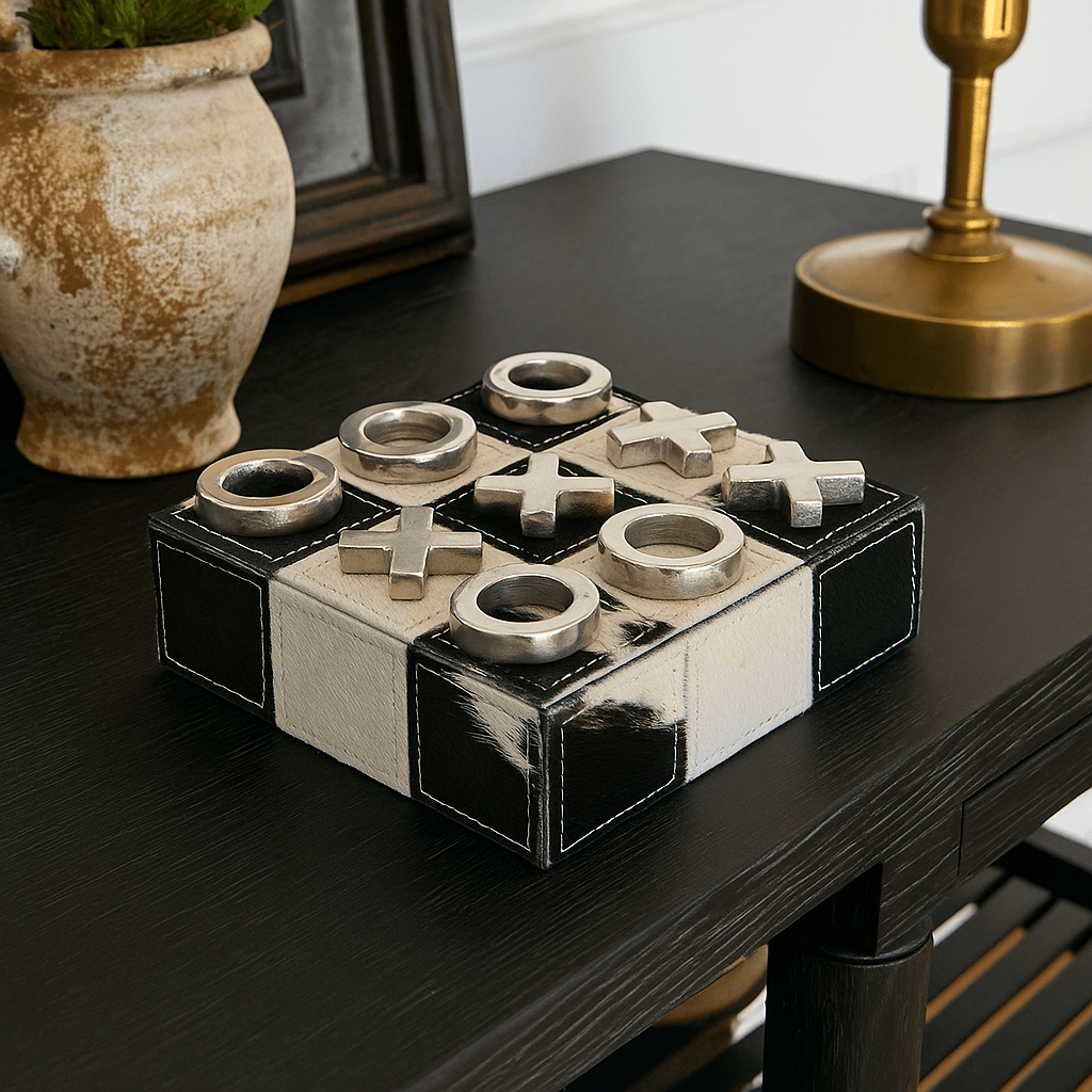 Black Cowhide OXO Game - LUXONAS