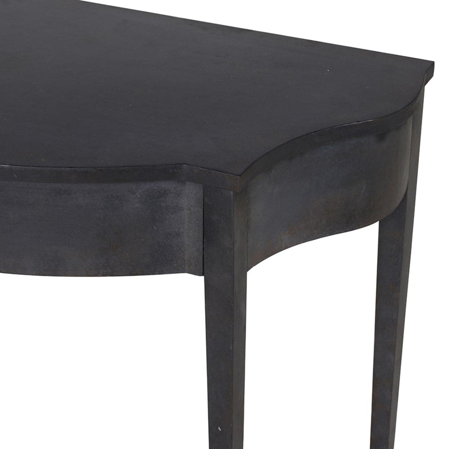 Black Elegant Demi Lune Aged Metal Console Table