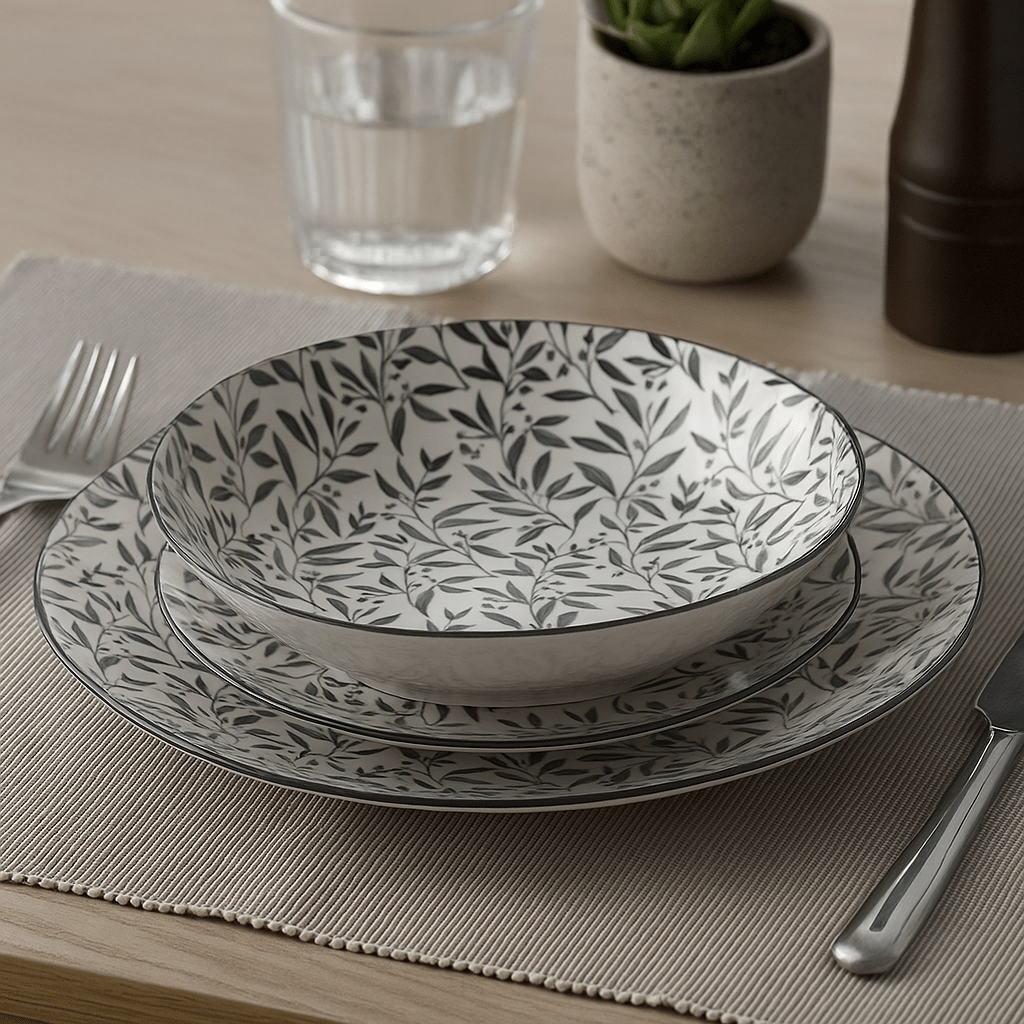 Black Floral Porcelain 18pcs Dinner Set - LUXONAS
