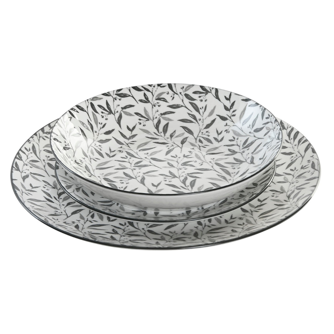 Black Floral Porcelain 18pcs Dinner Set - LUXONAS