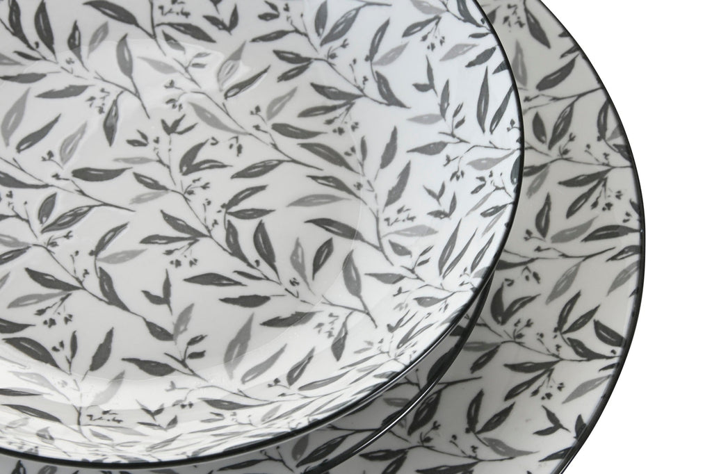 Black Floral Porcelain 18pcs Dinner Set - LUXONAS