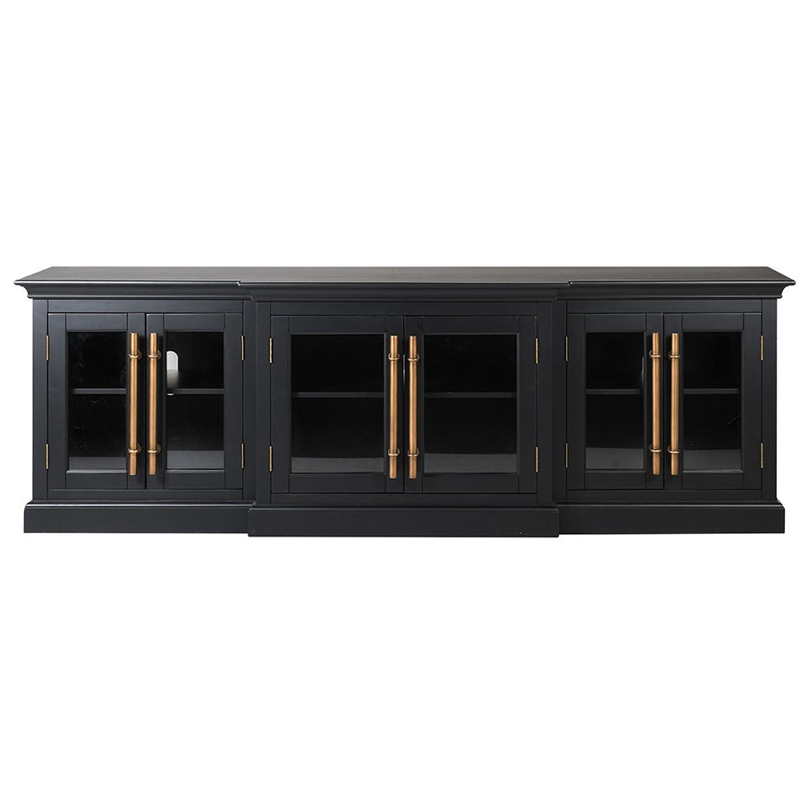 Black Glass Fronted Six-Door Sideboard