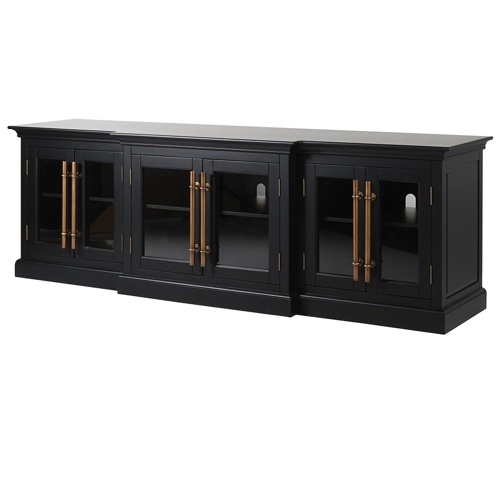 Black Glass Fronted Six-Door Sideboard