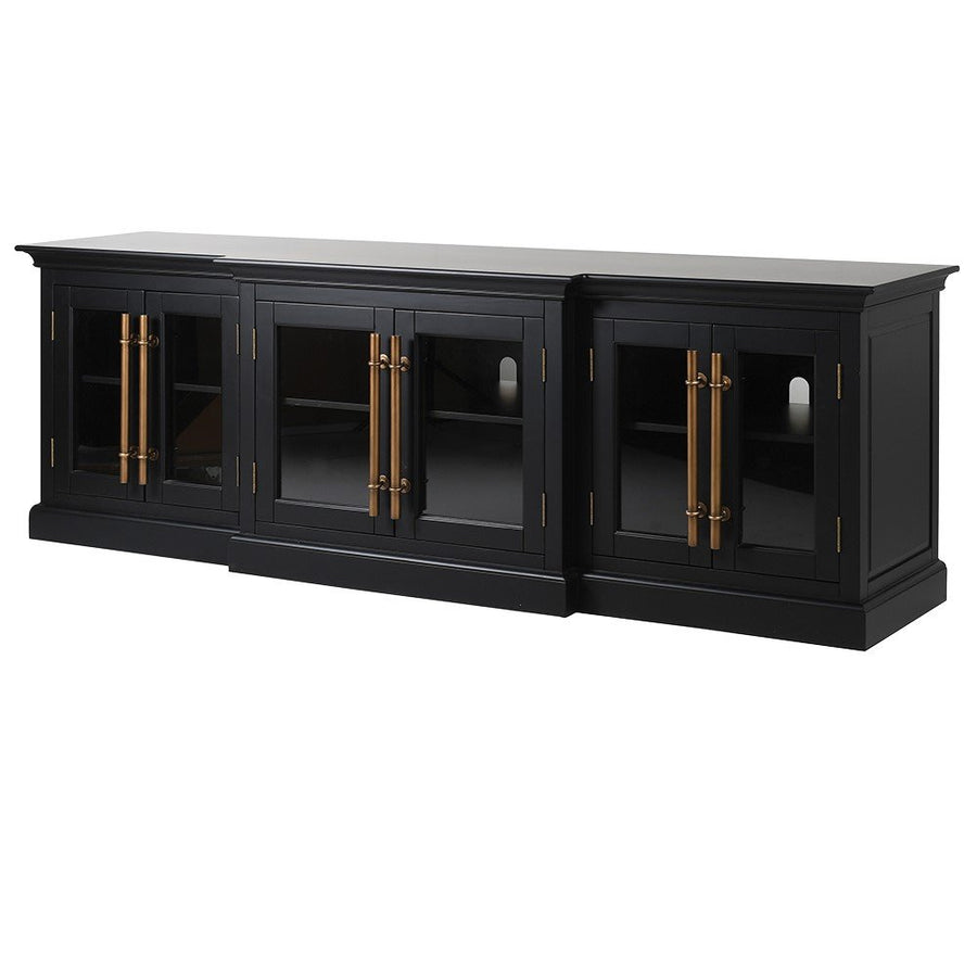 Black Glass Fronted Six-Door Sideboard