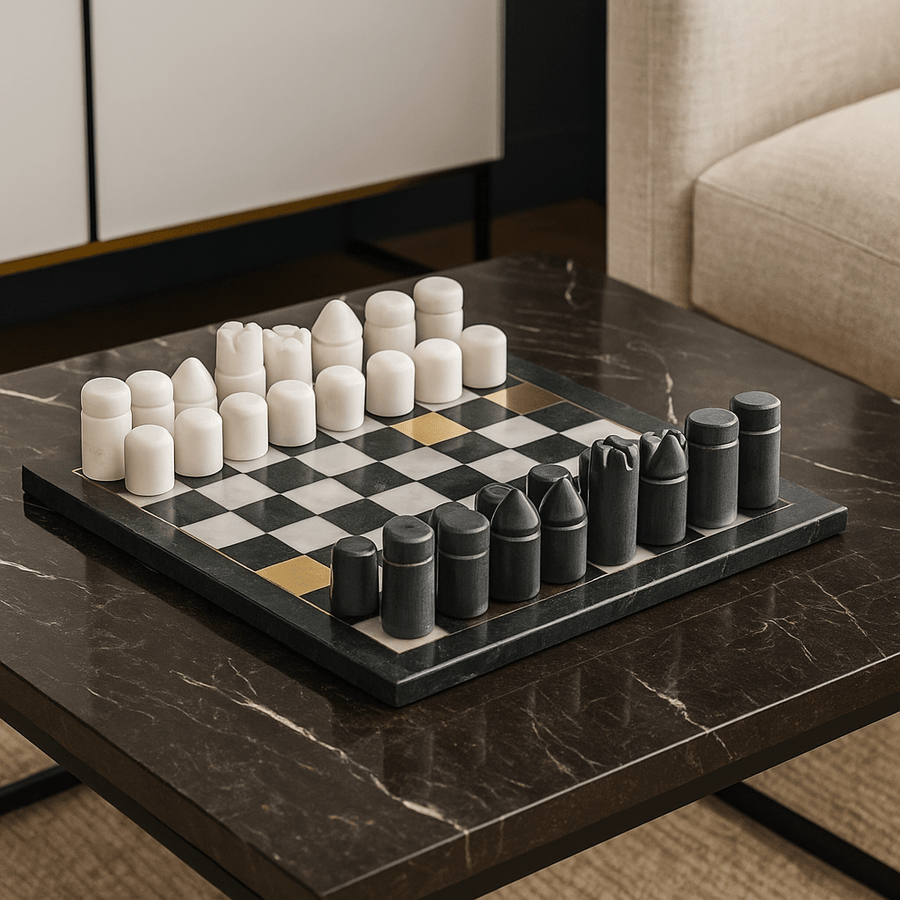 Black & Gold Marble Base Chess Set