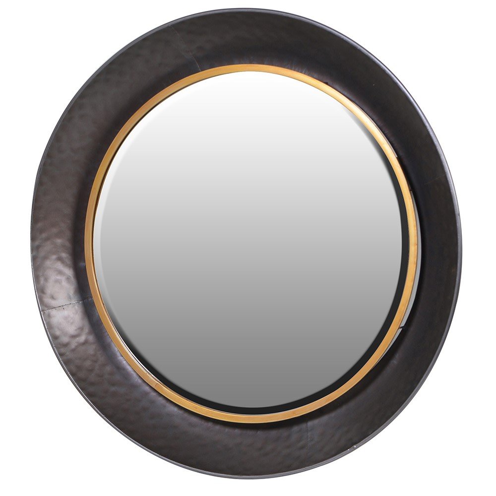 Black & Gold Round Wall Curved Mirror - LUXONAS