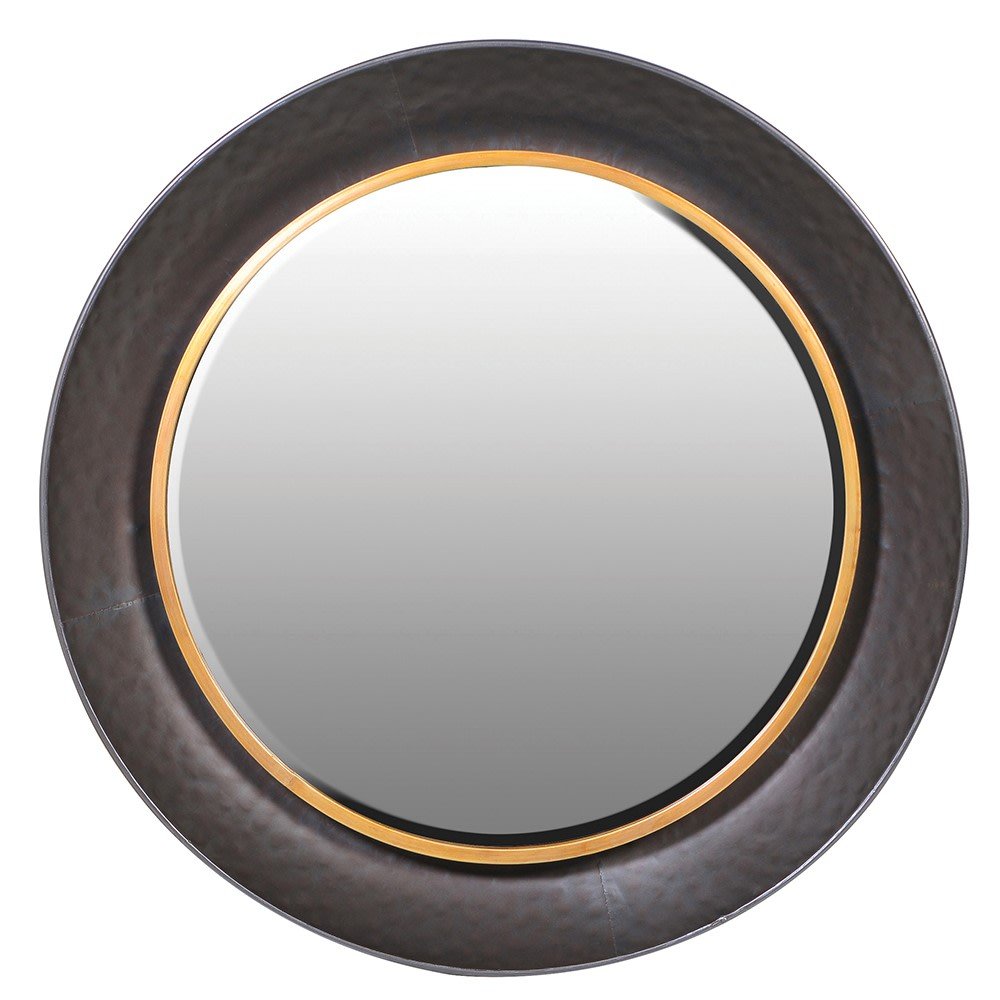 Black & Gold Round Wall Curved Mirror - LUXONAS