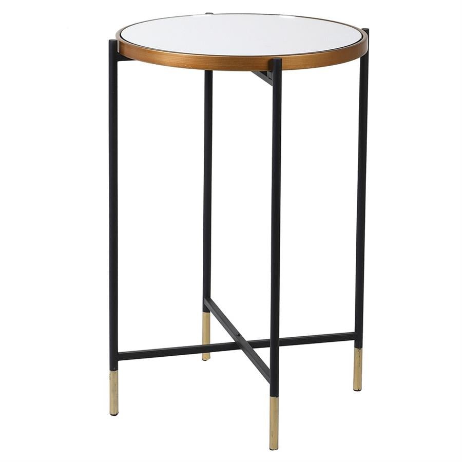 Black & Gold Small Mirror Top Side Table