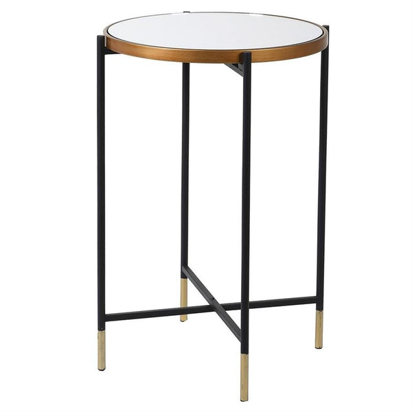 Black & Gold Small Mirror Top Side Table