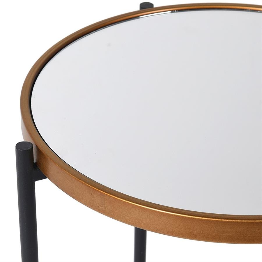 Black & Gold Small Mirror Top Side Table - LUXONAS