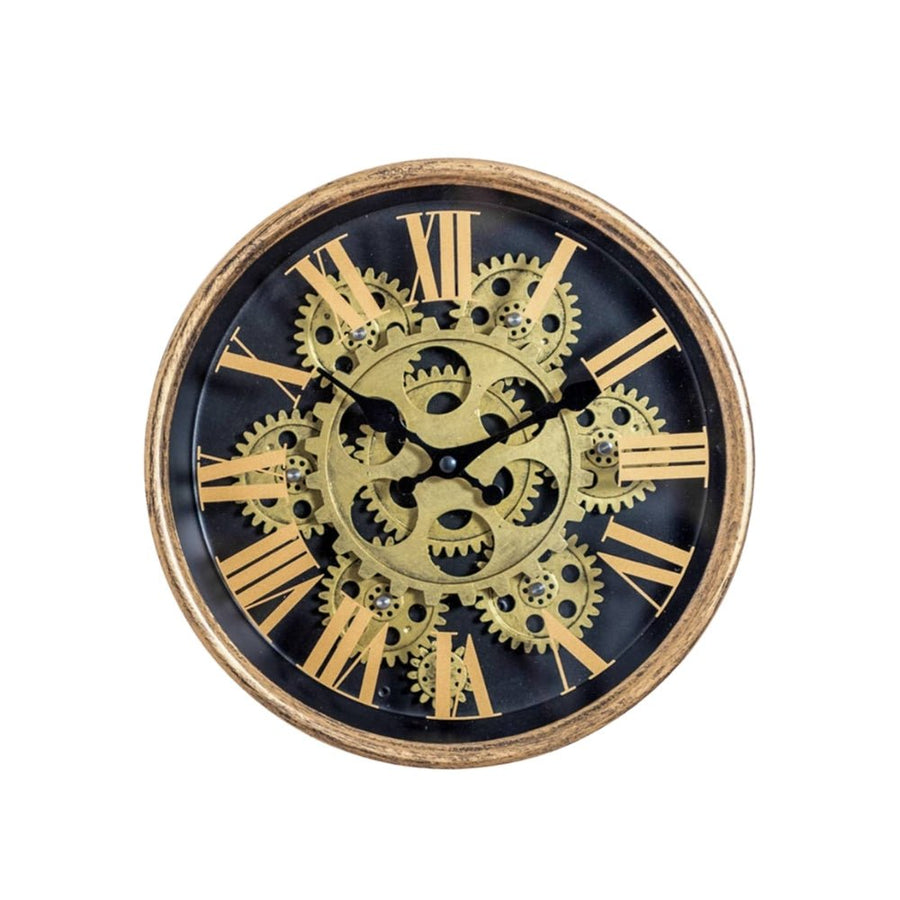 Black & Gold Small Moving Gears Clock