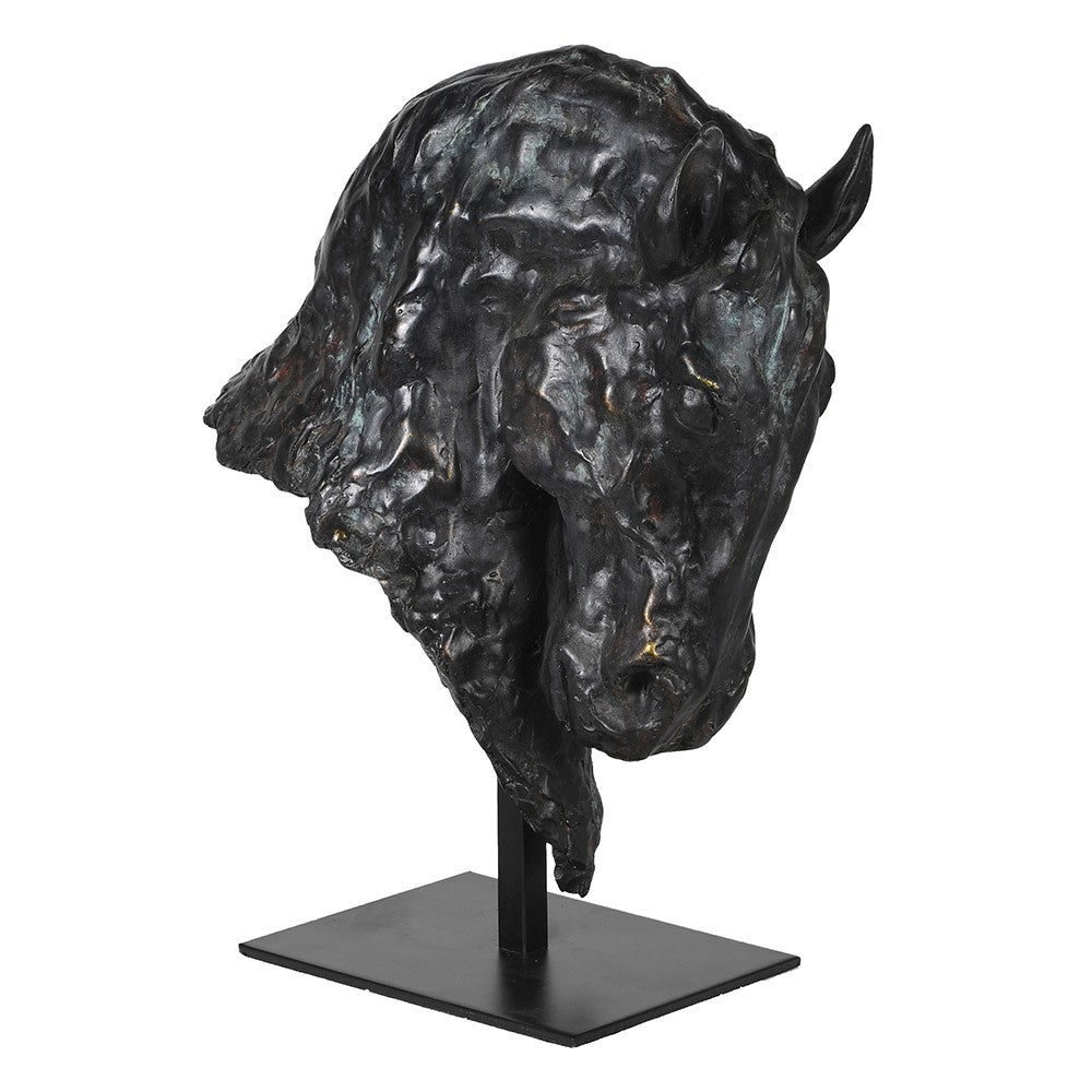 Black Horse Head On Plinth - LUXONAS
