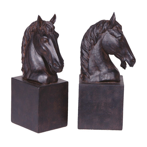 Black Horse Head Resin and Stone Bookends - LUXONAS HOME