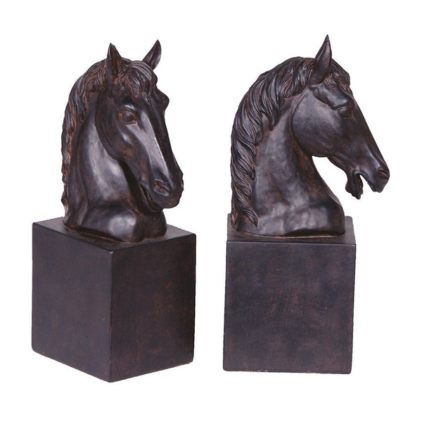 Black Horse Head Resin and Stone Bookends