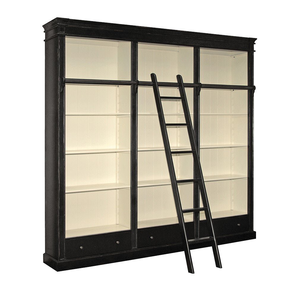 Black Lysa Library Bookcase w/Ladder - LUXONAS HOME