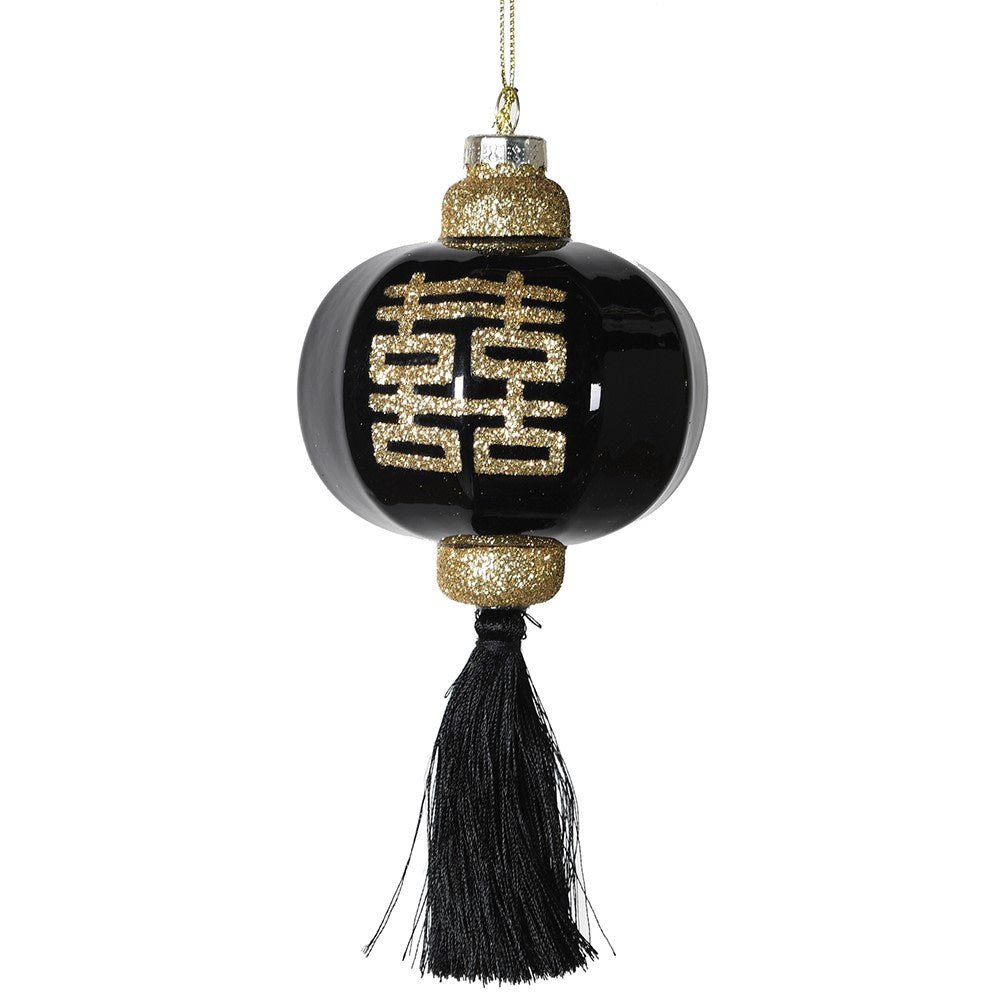 Black Oriental Tassel Glittered Bauble - LUXONAS