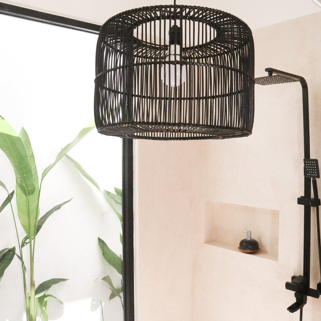 Black Rattan Lampshade Ceiling Pendant Handmade from Natural Fibres LIKU (2 sizes) - LUXONAS HOME