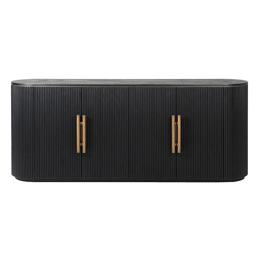 Black Ribbed 4 Door Sideboard - Elegant Storage Solution - LUXONAS