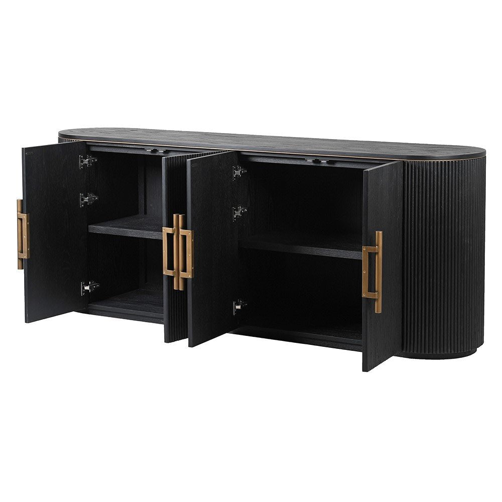 Black Ribbed 4 Door Sideboard - Elegant Storage Solution - LUXONAS