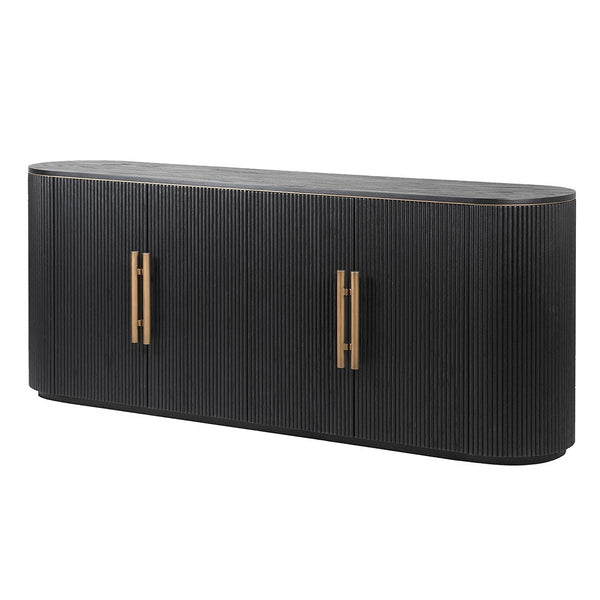 Black Ribbed 4 Door Sideboard - Elegant Storage Solution